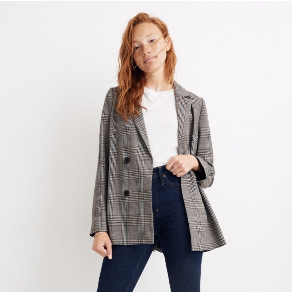 Madewell Caldwell Double-Breasted Blazer, Menswear Plaid, size L